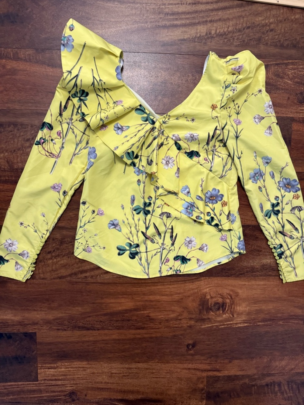 Self-Portrait Yellow Floral One-Shoulder Ruffle Top